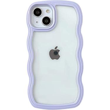 Imagem de Caseative Capa para iPhone 14, linda capa de celular macia à prova de choque com moldura ondulada (roxa)