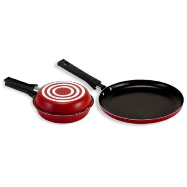 Imagem de Jogo Panquequeira 22cm + Omeleteira 18cm Antiaderente Vermelha Não Gruda Kit Conjunto Rubi