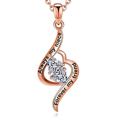 Imagem de Aihitero Colar com pingente de coração "For Niece, Always My Niece Forever My Friend Love Heart", joias modernas para mulheres e meninas, de Natal da tia e do tio, Metal, Zircônia cúbica
