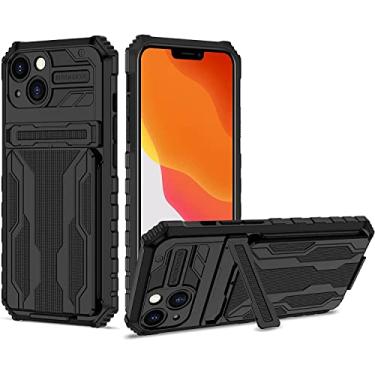 Imagem de GANYUU Capa para iPhone 14 Plus, capa carteira à prova de choque de grau militar com suporte e porta-cartão capa protetora de camada dupla TPU capa protetora de telefone 6,7 polegadas (cor: preto)