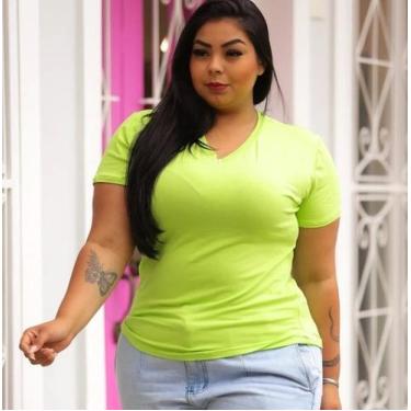 Imagem de Blusa Básica Feminina Camiseta Plus Size Gola V - Flor Modas