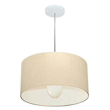 Imagem de Lustre Pendente Cilíndrico Cúpula Tecido 40x25 cm, Vivare Iluminação, Pendente4202 LA, Algodão Cru, Médio