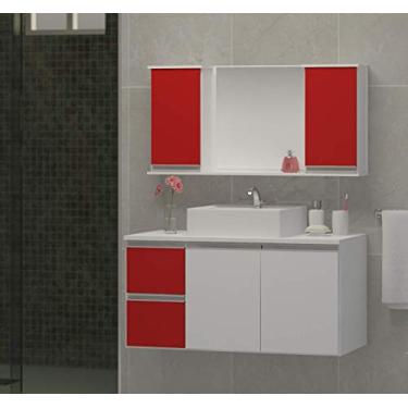 Imagem de Gabinete Para Banheiro Aspen80 Vermelho com Cuba Branca