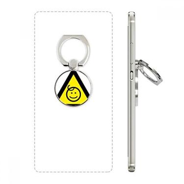 Imagem de Suporte de anel de telefone triangular protegido para crianças com símbolo de aviso amarelo e preto