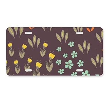 Imagem de DIYthinker Etiqueta de aço inoxidável para decoração de placa de licença com flores de folha marrom