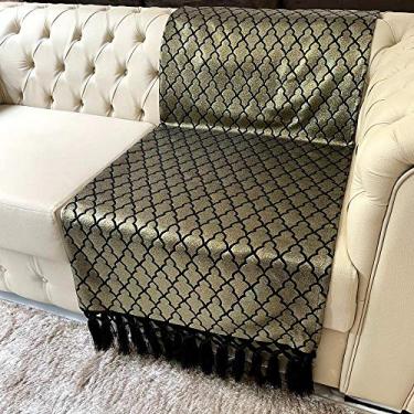 Imagem de Manta Para Sofá Tecido Jacquard Luxo Geométrico Preto e Dourado 190x140cm
