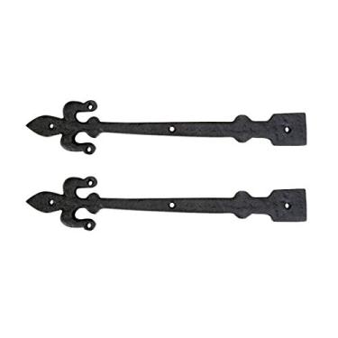 Imagem de Renovators Supply Manufacturing Ferragens decorativas para porta de garagem de ferro forjado preto, design flor-de-lis, 30 cm, dobradiça de alça falsa resistente à ferrugem com ferragens de montagem,