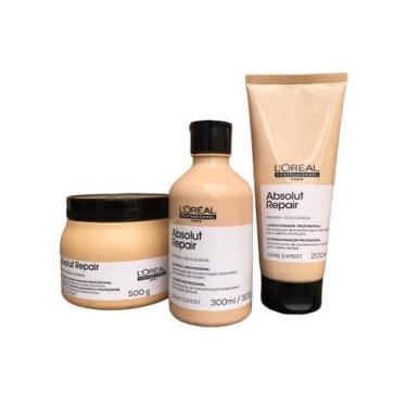 Imagem de Kit Loreal Absolut Repair Gold Quinoa Shampoo 300ml Cond.200ml Mascara