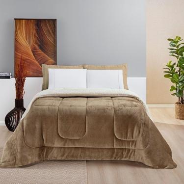 Imagem de Coberdrom Sherpa E Flannel Everest Queen Manta Alta 150g 01 Peça - Caqui