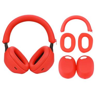 Imagem de Adhiper Conjunto de 3 capas para fones de ouvido Sony WH-1000XM5, capa de fone de ouvido/capa de ouvido/protetor de faixa de cabeça/protetor de almofada de cabeça, acessórios de fones de ouvido de silicone macio à prova de suor (vermelho)