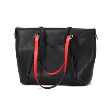 Imagem de Bolsa tote em couro legítimo para mulheres Bolsa de ombro com vários bolsos Carteiras e bolsa de mão com alça ajustável (A)