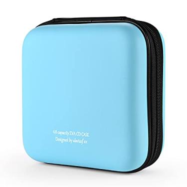 Imagem de alavisxf xx Capa para CD, capa protetora de espuma vinílica acetinada com capacidade de 48 DVDs, estojo portátil com zíper para CD, organizador de disco, bolsa para carro, casa, viagem (capacidade para 48, azul celeste48)