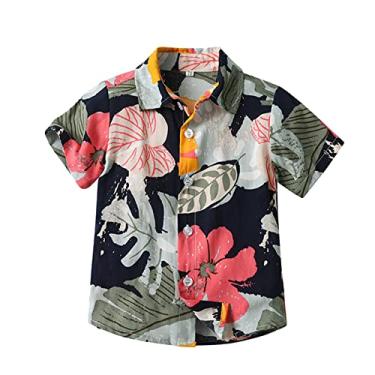 Imagem de Camiseta infantil awaiian Shirt Boys Button Down Shirt manga curta verão praia camisa camisas tropicais para meninos férias, Vermelho, 3-4 Anos