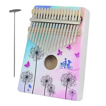 Imagem de Piano de polegar de 17 teclas, piano de dedo portátil Mbira Sanza para crianças adultos iniciantes Marimbas presente musical, com instruções de estudo e Tune Hammer Love
