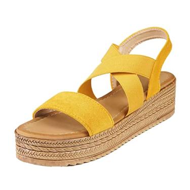 Imagem de Samilor Sandálias femininas plataforma plataforma aberta tira elástica no tornozelo alpargatas sapatos casuais flatform para o verão, Estilo 2 - amarelo, 36