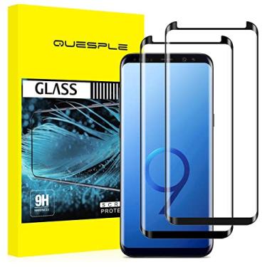 Imagem de QUESPLE Película protetora de tela para Galaxy S9, pacote com 2 películas de vidro temperado premium inquebráveis para Samsung Galaxy S9 / Curvo em 3D/Fácil Instalação/Compatível com capas