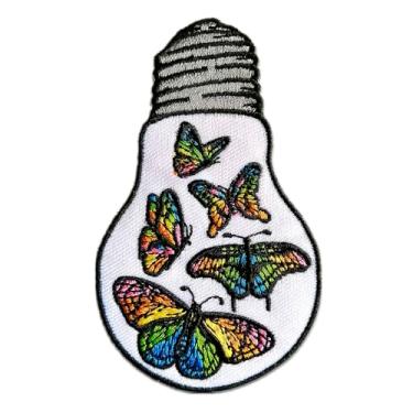 Imagem de CHBROS "Butterflies in The Light Bulb" bordado engraçado aplique de ferro/costurar em remendos para roupas, jaquetas, camisetas, mochilas..