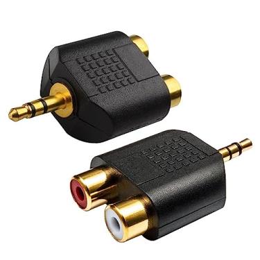 Imagem de Sairps Adaptador de fone de ouvido de áudio fêmea TRS para RCA duplo de 3,5 mm, macho estéreo de 3,5 mm para fêmea RCA dupla, pacote com 2