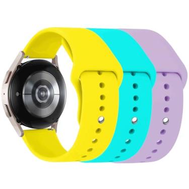 Imagem de Pacote com 3 pulseiras para Samsung Galaxy Watch 6/6 Classic Band 40 mm, 44 mm, 43 mm, 47 mm, Galaxy Watch 5/Galaxy Watch 4, pulseira esportiva de silicone macio de 20 mm para Amazfit GTS 4/3/2, amarelo/menta/lavanda