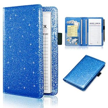 Imagem de ACdream Cadernos de servidor para garçonete, bloco de notas de livro de hóspedes, carteira organizadora de dinheiro de couro de bolso, porta-recibos de cheque de dinheiro, acessórios de garçom, glitter azul royal