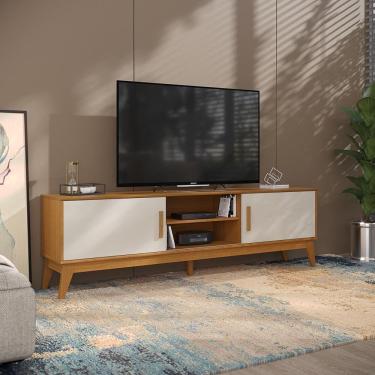 Imagem de Rack para Tv Até 65 Polegadas 2 Portas com Puxador em Madeira Maciça Domus 180cm Retrô