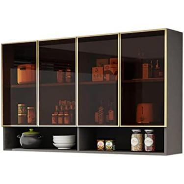 Imagem de Estante flutuante montada na parede, armário de parede de cozinha, rack de exibição de vidro temperado, armários de armazenamento de garagem ou lavanderia, 120 * 30 * 80cm