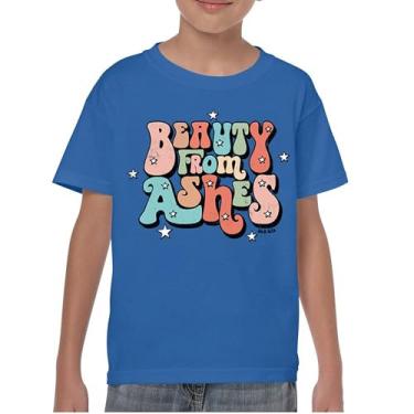 Imagem de Camiseta jovem Beauty from Ashes Cute Christian Bible Quote Isaiah 61:3 Inspiration God Lord Glory Motivational Kids, Azul, M
