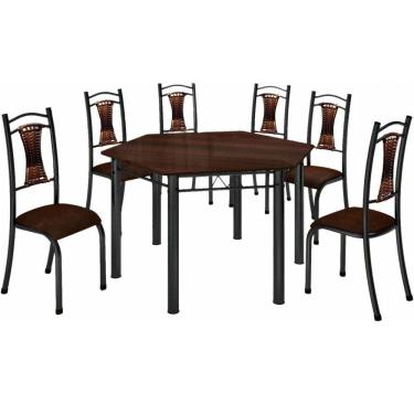 Imagem de Conjunto Madmelos 06 cadeiras com encosto tampo de ardosia Madeirado sextavada - Preto