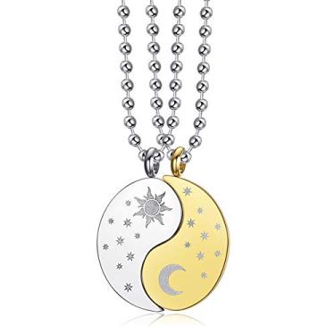 Imagem de ClosJery Colar Yin Yang para 2 melhores amigos casais de aço inoxidável combinando amizade relacionamento lua e sol casais colares para ele e ela conjunto, Metal