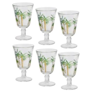 Imagem de Jogo 6 Taças De Cristal Palm Hand Tree Coqueiro Transparente Para Água