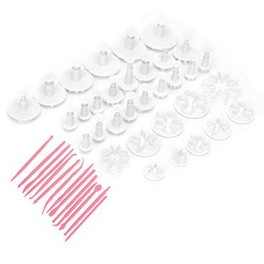 Imagem de Pssopp 47pcs Bolo Latas, Bolo Sugarcraft Êmbolo Fondant Cutter Bolo em relevo Fondant Cookies Cupcake Sobremesa Impressão Ferramentas de Decoração