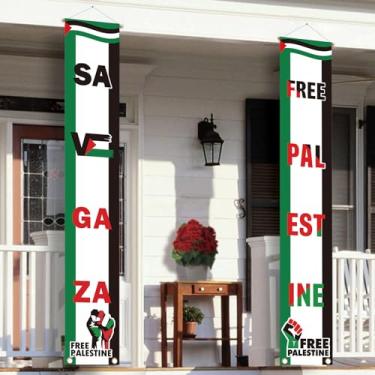 Imagem de Free Palestine Porch Sign Door 180 x 30 cm - Save Gaza Flag Door Front Porch Hanging Banner Decorações para casa, quintal, escritório, interior, exterior, parede, festa, decoração