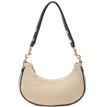 Imagem de RTGGSEL Boho Summer Retro Bolsa Feminina de Palha Rattan Praia Bolsa de Ombro Bolsa Hobo Underarm Bolsa de Palha, Preto crescente, Boêmio