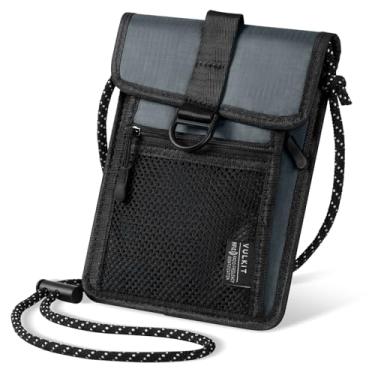 Imagem de VULKIT Carteira de pescoço para passaporte com proteção RFID carteira de viagem bolsa de pescoço essencial de viagem para homens e mulheres, Cinza, Contemporâneo