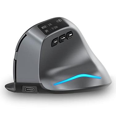 Imagem de zelotes Mouse vertical sem fio, mouse sem fio Bluetooth com tela, recarregável, 3200 DPI, mouse ergonômico de 7 botões, mouse portátil para PC, laptop, pad