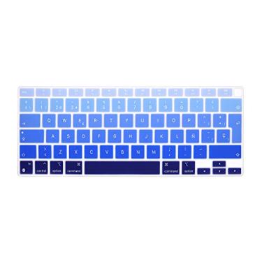 Imagem de HRH Capa de silicone para teclado ESP em espanhol para MacBook Air 33.8 cm 33.0 cm 2020 com processador M1 (modelo A2337) protetor de acessórios Touch ID, azul ombré