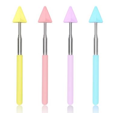 Imagem de 4 peças de seta de ponteiro de professor, ponteiro retrátil extensível portátil para quadro branco bastões de apontador telescópico para escola, escritório, apresentação, sala de aula (cores macaron)