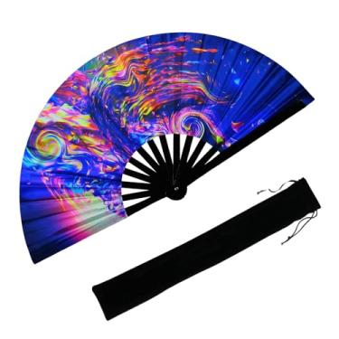 Imagem de YKuzLx Ventilador de rave grande com brilho UV de 33 cm para homens e mulheres, ventilador de mão dobrável decorativo para festa, decoração de casa, presente, festival de música essencial, acessórios