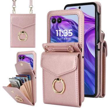 Imagem de Asuwish Capa de telefone para Motorola Razr 2024/Moto Razr 50 capa carteira com anel de bloqueio de RFID, alça de pulso transversal, suporte para cartão de crédito, acessórios para celular Razr2024 5G