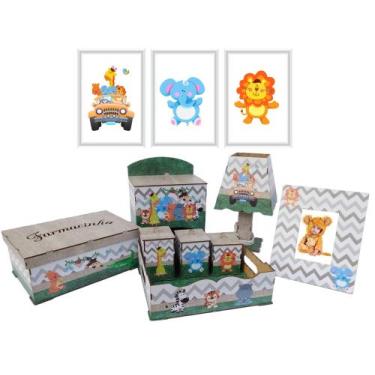 Imagem de Kit Higiene Bebe Safari Maternidade Com Trio De Quadros Mdf - CasaBebe