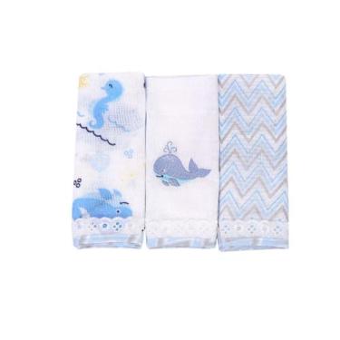 Imagem de Paninho de Boca Bebe Fralda Bordado 32cmx32cm Kit 3 unidades 100% Algo