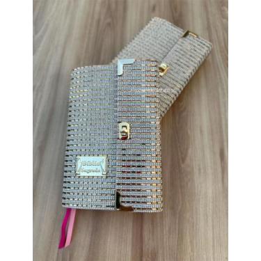 Imagem de Bíblia Carteira Strass dourada pedrarias  com harpa e letras grandes -