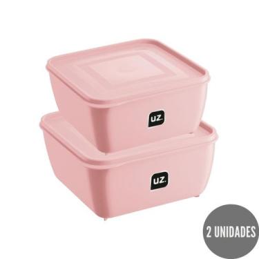 Imagem de Kit 2 Potes Plasticos c Tampa Gourmet Rosa  1,5 e 2,5 L - UZ