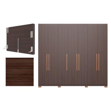 Imagem de Guarda-Roupa Bartira Diplomata com 7 Portas e 6 Gavetas + Cômoda Diplomata com 5 Gavetas + Cabeceira para Cama Box Casal e Queen Diplomata