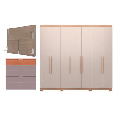 Imagem de Guarda-Roupa Bartira Diplomata com 7 Portas e 6 Gavetas + Cômoda Diplomata com 5 Gavetas + Cabeceira para Cama Box Casal e Queen Diplomata