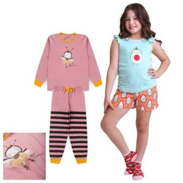 Imagem de  KIT PRONTO 2 Pijamas Infantis Menina 1 ao 10 anos 100% Algodão DETALH