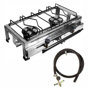 Imagem de Fogão Inox Semi Industrial 2 Bocas Alta Pressão c/ Mangueira + Registr