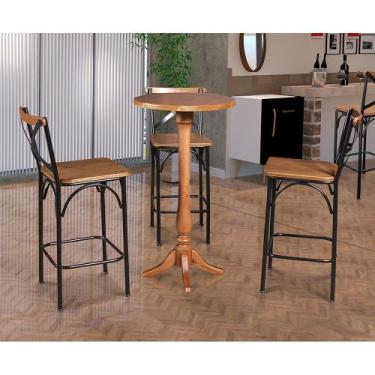 Imagem de Conjunto Bistrô Industrial Mesa Madeira com 3 Banquetas Alta Paris - C