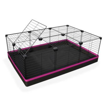 Imagem de Cercado 60x90x30 Cm Branco com Teto Tela 2,5x15cm Bandeja Nylon Rosa -