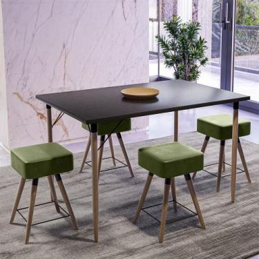 Imagem de Mesa de Jantar Madri Preto e 4 Bancos Rio Pés Natural Tecido Sintético